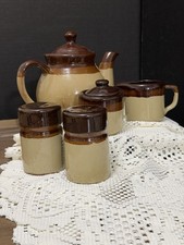 Vintage 1970s Tri-tone Brown and Tan Tea and Coffee 5 Piece Set | Rustic Kitchen picture