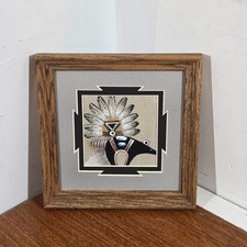 Navajo Sandpainting Traditional Figures Professional Framed & Matted COA 7