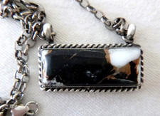 Navajo Augustine Largo White Buffalo Pendant 18 in. 925 Sterling Silver Necklace picture