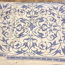 12 Yds Vtg LEE JOFA Fiberglas REJA Handprint Fabric Curtain Drapery Blue Floral picture