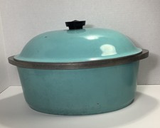 CLUB Oval Roaster Blue Turquoise Aqua Teal Aluminum Dutch Oven Pot Vintage 6 Qt picture