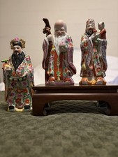Chinese Fu Lu Shou Porcelain Figurines Set of 3 Famille Rose Style 10”  picture