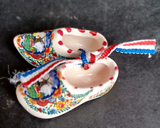 Miniature Clogs Delft Blue Porcelain Vintage Figurine Decor Holland Shoe *Ec301 picture