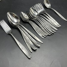 27 pcs Vtg MCM Stainless Flatware Single Rose Design Forks Soup Tea Spoons Japan picture