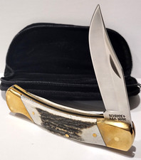 Schrade LB8 Factory 2nd Stag Bone Lockback Folding Pocket Knife USA Made + Case picture