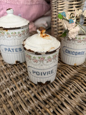 Antique French Floral Pink Rose  Enamel Canister Set picture