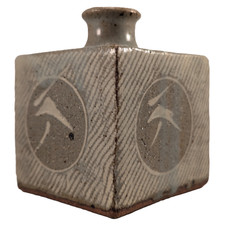 Tatsuzō Shimaoka 島岡達三 Japanese Mashiko Studio Pottery Blue Square Bottle Vase picture