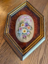 Vintage Capodimonte Italy Floral Wall Plaque Porcelain Flowers Gold Frame picture