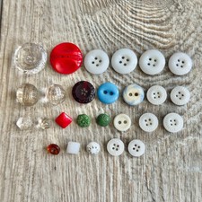 Vintage Antique Glass Buttons Mixed Lot Of 26 Milk Glass Red Blue Green Clear picture