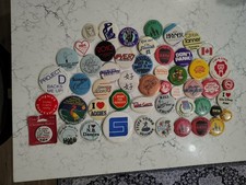 Large Lot 51 Random Pinback Buttons Advertising 80s 70s 90s Vintage picture