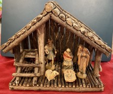 VTG ANRI KARL KOULT ITALY 5 PC NATIVITY 3” FIGURINE SET COLLECTION PLUS MANGER picture