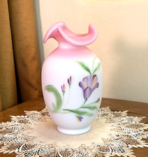 HTF FENTON Glass Lily On Blue Burmese Vase Signed LE#1180/2750 picture