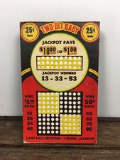 Vintage Two Bit Baby 25¢ Sale Gambling Lotto 100 Hole Punch Board Yellow picture