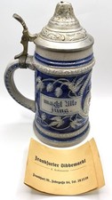 Vintage German Beer Stein Pewter Lid Blue Stoneware Gerz 1564 Germany picture