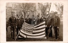 Fire Department Firemen w/American Flag Waverly NY New York RPPC Postcard COPY picture
