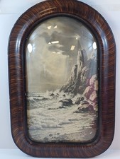 Vtg W. A. Carson Ocean Rocks  1920’s Litho In Bubble Glass Tiger Wood Frame  picture