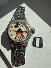 Vintage Ingersoll Mickey Mouse Watch 1930’s Original Metal Strap Works  picture