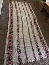 Woven Tablecloth Vintage Eastern Europe Primitive Black Red Textured Fringed picture