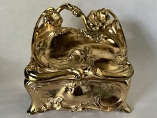 Antique Jennings Brothers Art Nouveau Gilt Metal Footed Jewelry Casket Box picture
