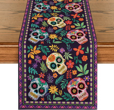 Artoid Mode Mexican Sugar Skull Dia De Los Muertos Table Runner, Day of the Dead picture