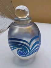 Vtg Iridescent Blue Wave Glass Perfume Bottle W Stopper Unsigned R. Eickholt? picture