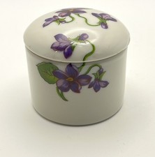 Vintage Purple Violet Round Porcelain Trinket Box picture