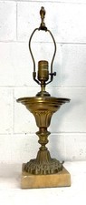 Antique ornate 1800's electrified heavy brass marble stone astral oil table lamp picture