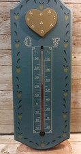 Vintage 80s Wood Heart Thermometer Wall Hanging Cottage Home Decor picture