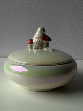 Anthropologie Iridescent Ceramic Owl & Mushroom Lidded Trinket Box 5 in. picture
