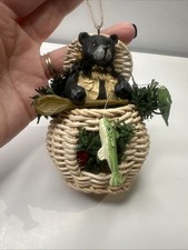Bear Inside Of Basket Fishing Ornament Preowned Unbranded Christmas Decor picture