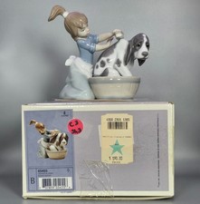 Vintage Lladro Bashful Bather Figurine 5455 Girl Washing Dog MINT Original Box picture