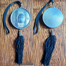 Evans MayFair Dance Compact With Tassel. Engine Turned. Antique.  Silver Metal. picture