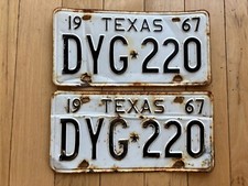 Pair of 1967 Texas License Plates - Check With DMV For YOM picture