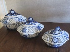 Vintage Gzhel Russian Porcelain Lidded Candy Dish Set 3 Nesting USSR... picture