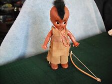 Vtg Native American Indian Doll Brown Leather Costume Eyes Open & Close picture