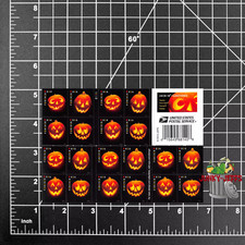  SHEET OF 20 LETTER STAMPS HALLOWEEN JACK-O'-LANTERNS 2016 picture