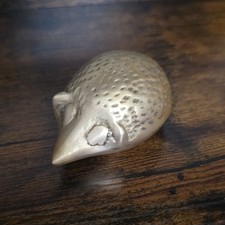 Vintage Solid Brass Hedgehog Figurine MCM Paperweight Seiden Style Animal Decor picture