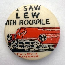 Vintage 70s I SAW LEW LEWIS REFORMER WITH ROCKPILE promo pin Stiff button badge picture