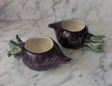 Blue Sky Ceramic Glazed Hand-Painted BEET Votive Holders Set of 2 Kitschy Funky  picture