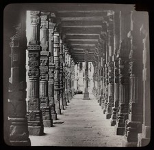 ANTIQUE Magic Lantern Slide QUTUB MINAR CORRIDOR DELHI C1890 PHOTO INDIA picture
