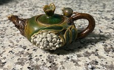 vintage Majolica-style teapot shaped like a pomegranate with textured seeds. picture