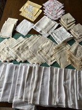 VTG Lot 61 LINEN Damask LARGE Napkins Wedding Shower cocktail dinner EMBROIDERY picture