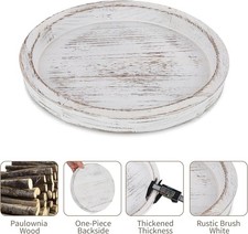 Farmhouse Round Tray White Wood Rustic Decorative for Coffee Table Candle picture