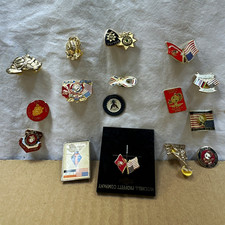 Patriotic Military Pinback & Lapel Pins Lot w/ American Flags picture