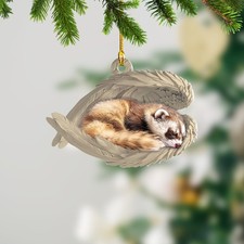 Personalize Ferret Sleeping Angel Wings Ornament, Ferret Hanging Ornament Decor picture