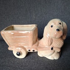 Vtg Planter Spaniel Puppy Dog Pulling Cart Ready for Your Spring Flowers picture