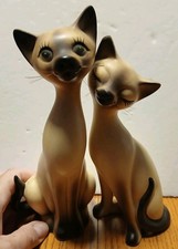 Vintage Mid Century Chalkware / Porcelain SIAMESE Cat Duo Adorable picture