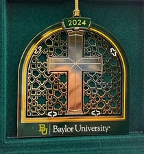 Baylor University Christmas Ornament 2024 Robbins Chapel Brass Plated Cross Box picture
