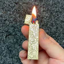 Slim Solid Brass Lighter Vintage Flint Wheel Kerosene Refillable Pocket Lighter picture