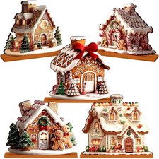 RattanView 5 Pcs Gingerbread Christmas Table Decor, Gingerbread Village Set picture